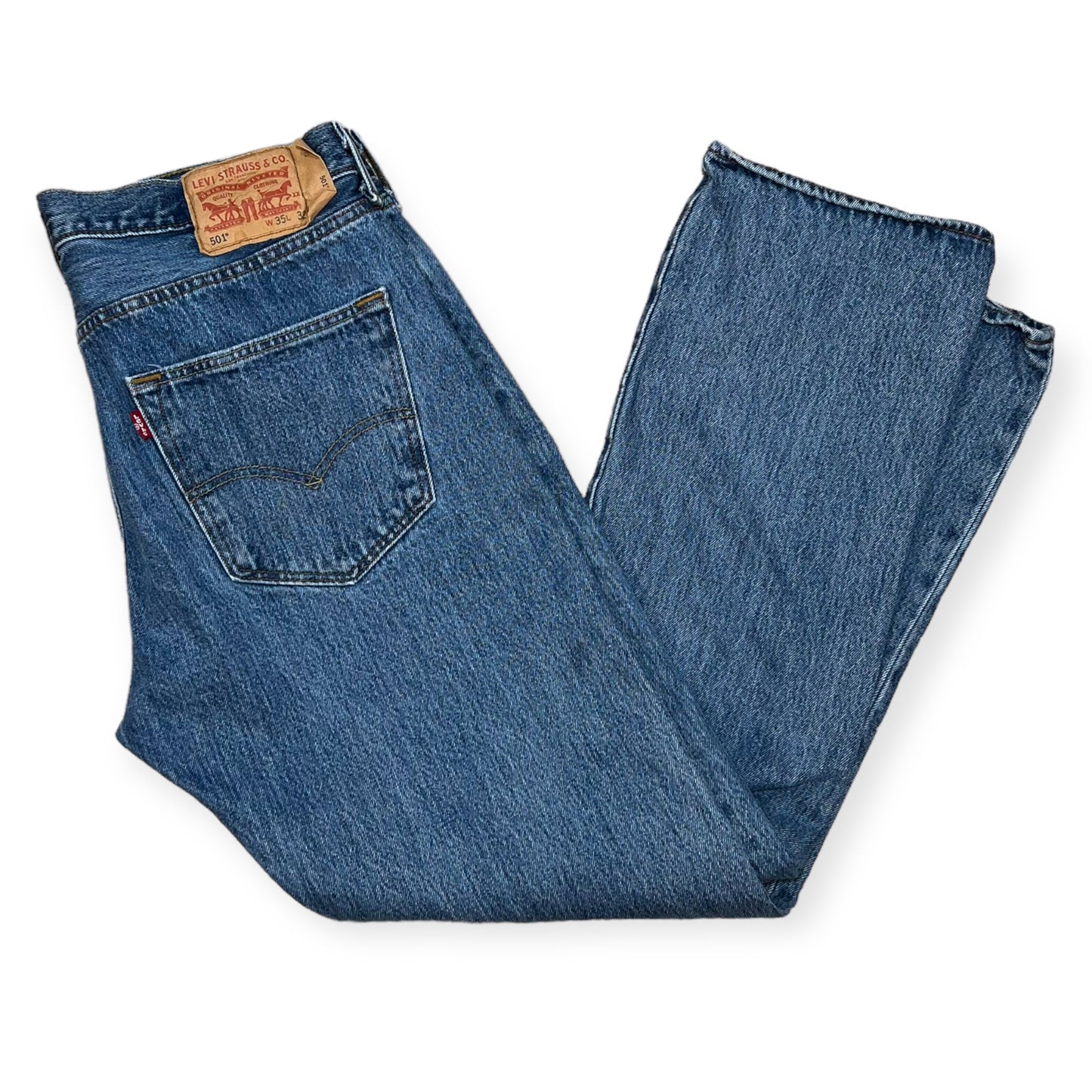 Levi's 501 blue denim button fly pants (35X32)