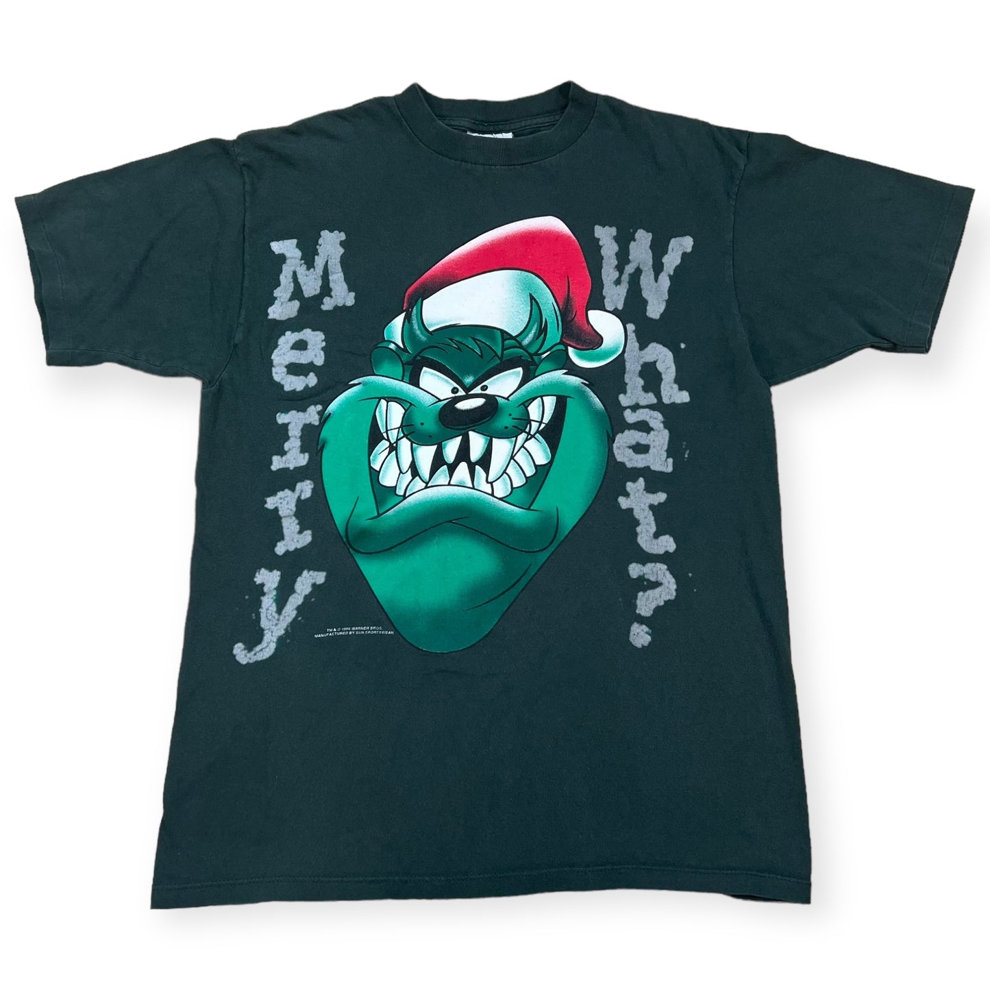 1996 Taz 'Merry What?' single stitch cartoon tee (L)