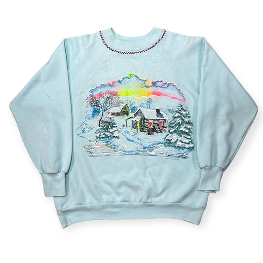 1990 winter cabin northern lights crewneck sweatshirt (S)