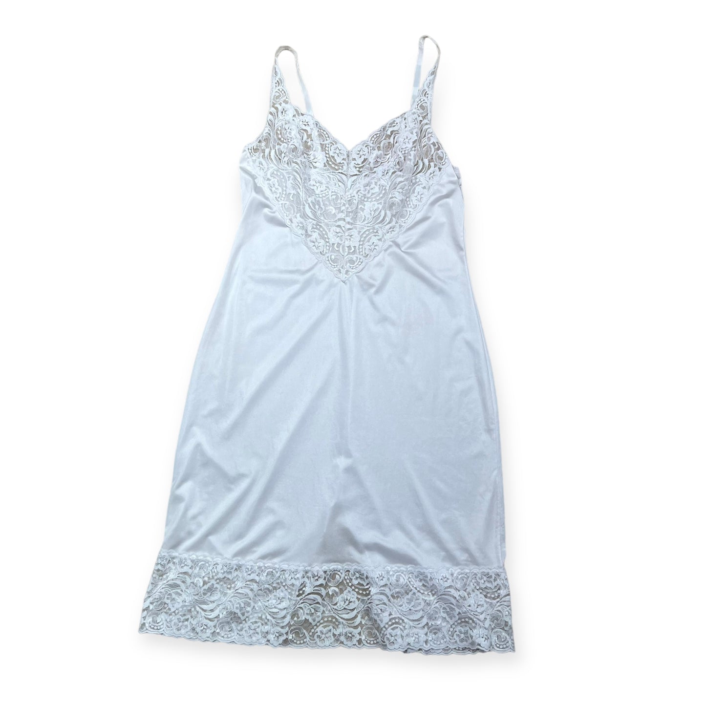 Vanity Fair white satin lace slip dress (M)