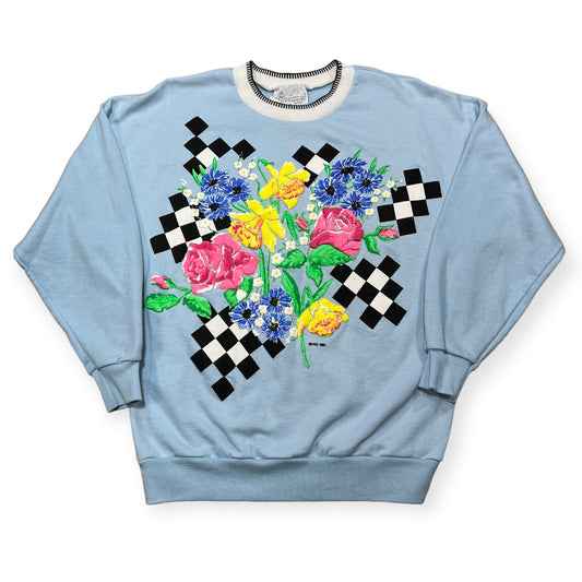 1991 flowers and checkers crewneck sweatshirt (M)